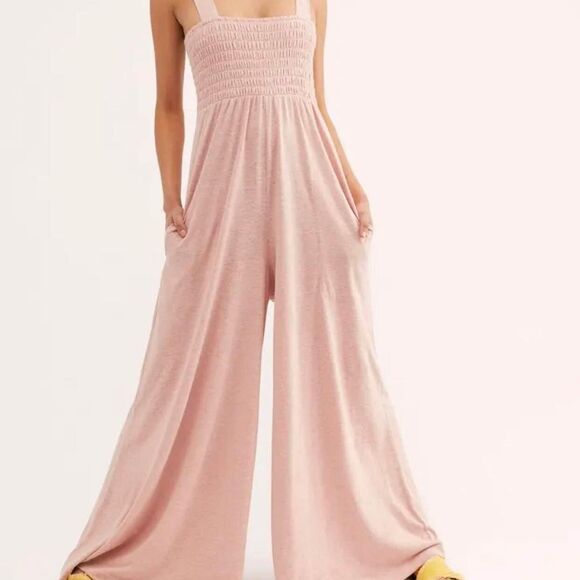 Free People Pants - Free People Pink Sleeveless Smocked Wide Leg Homecoming Romper Jumper - Small